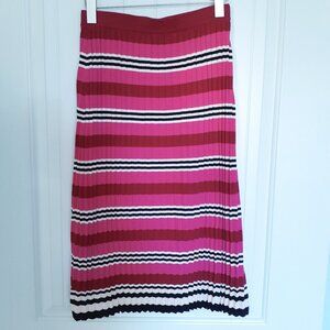 Dolan Dora Sweater Knit Accordion Pleat Striped Midi Skirt Red Pink Size S